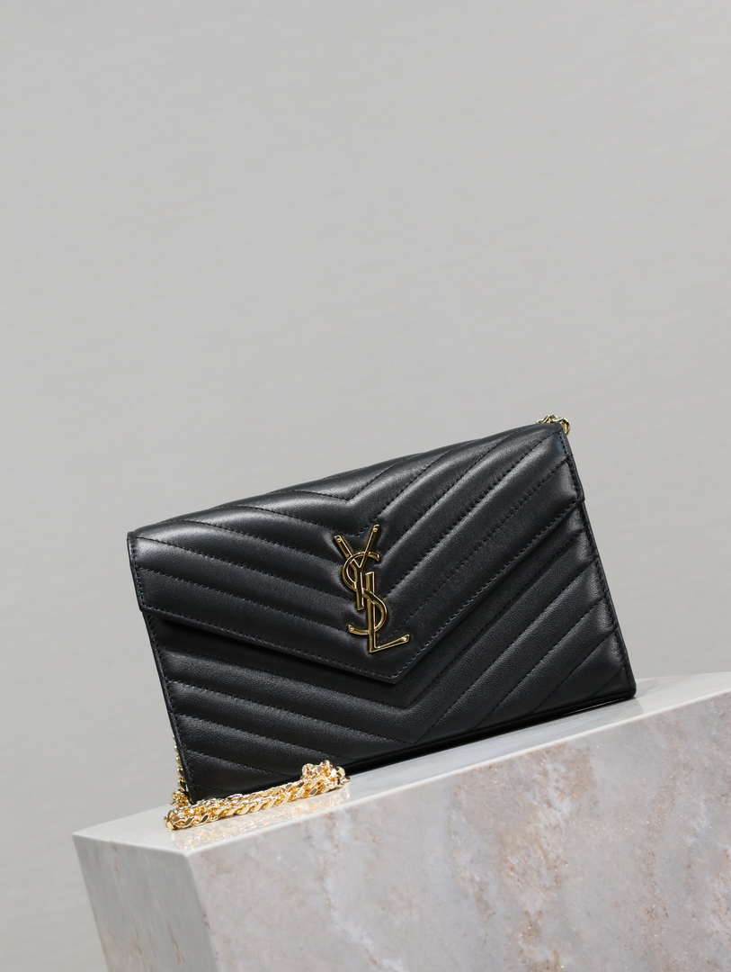 YSL 377828 Classic Cassandre chain wallet in Lambskin Black