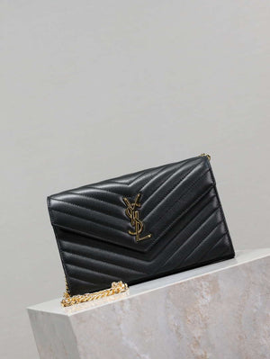 YSL 377828 Classic Cassandre chain wallet in Lambskin Black - Default Title - View 2