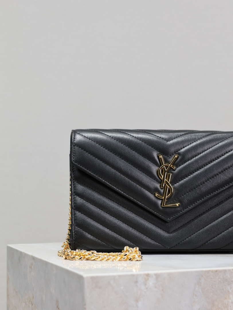 YSL 377828 Classic Cassandre chain wallet in Lambskin Black