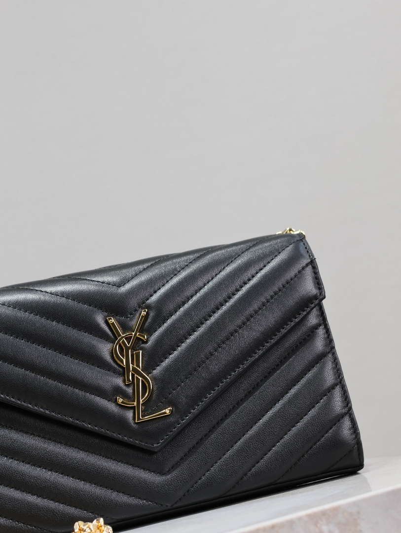YSL 377828 Classic Cassandre chain wallet in Lambskin Black