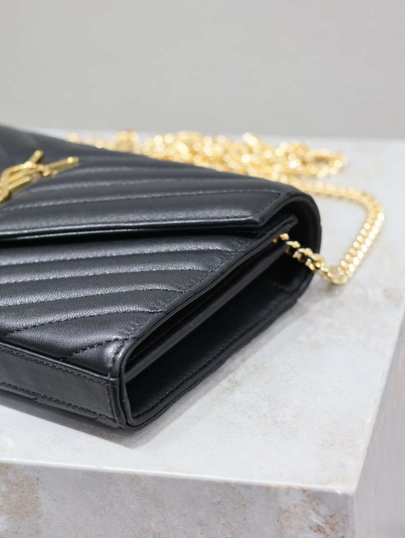 YSL 377828 Classic Cassandre chain wallet in Lambskin Black