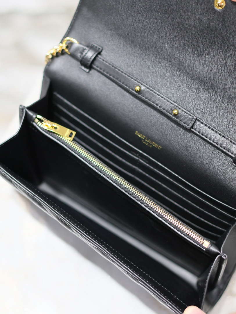YSL 377828 Classic Cassandre chain wallet in Lambskin Black