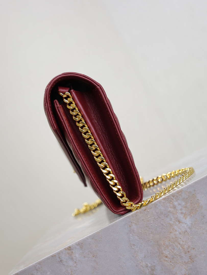 YSL 377828 Classic Cassandre chain wallet in Lambskin Wine Red
