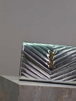 YSL 377828 Classic Cassandre chain wallet in Lambskin Silver - Default Title - View 2