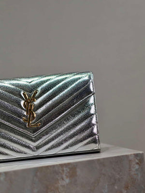 YSL 377828 Classic Cassandre chain wallet in Lambskin Silver - Default Title - View 3