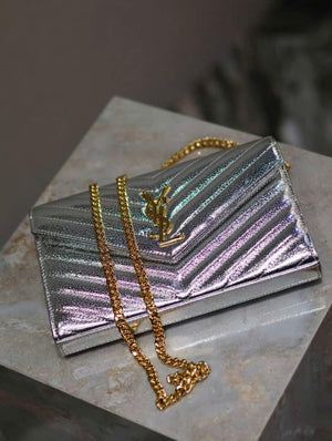 YSL 377828 Classic Cassandre chain wallet in Lambskin Silver - Default Title - View 6