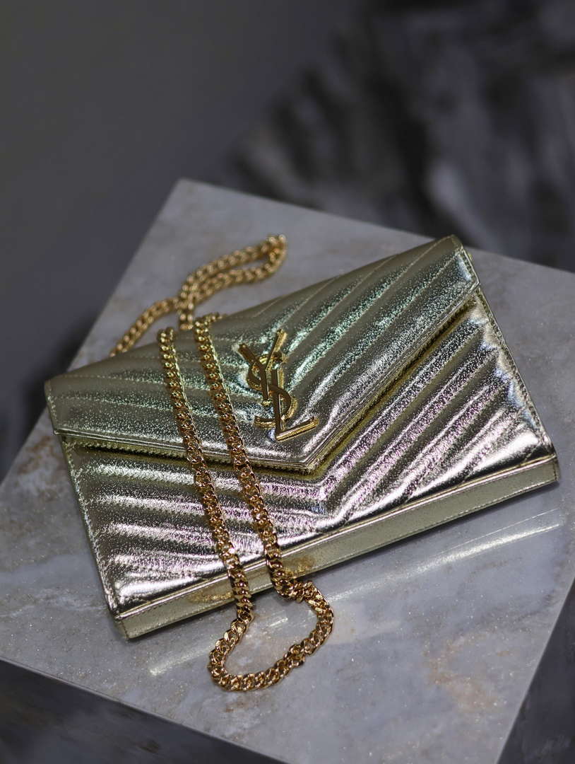 YSL 377828 Classic Cassandre chain wallet in Lambskin Gold