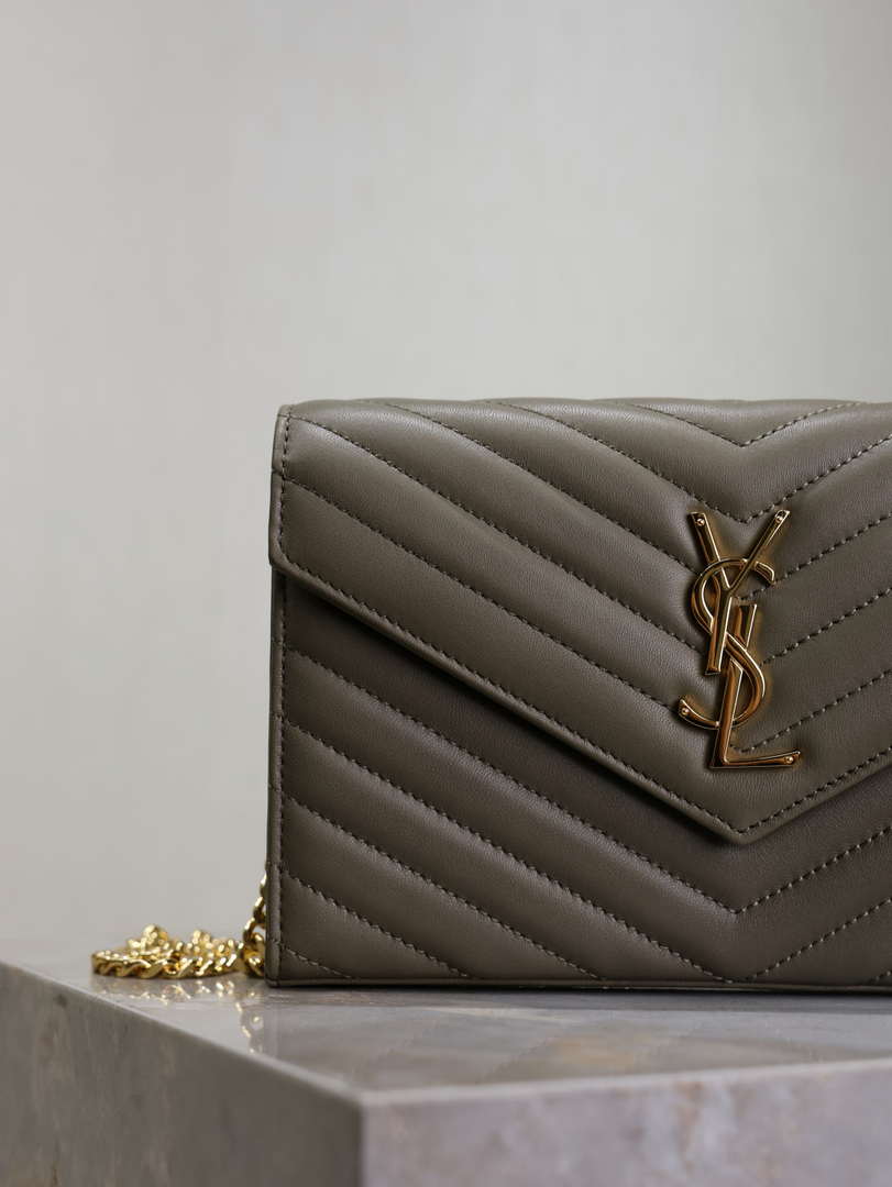 YSL 377828 Classic Cassandre chain wallet in Lambskin Green