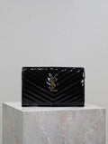 YSL 377828 Classic Cassandre chain wallet in Patent leather Black