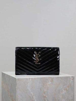 YSL 377828 Classic Cassandre chain wallet in Patent leather Black - Default Title - View 1