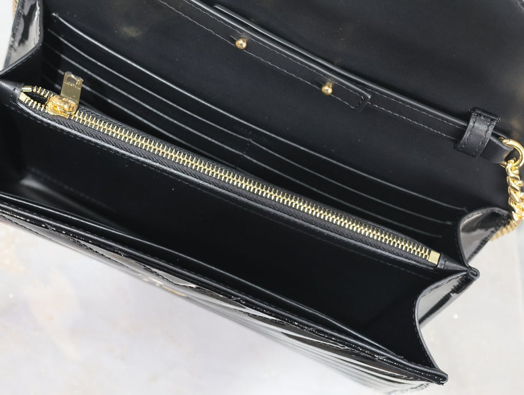 YSL 377828 Classic Cassandre chain wallet in Patent leather Black