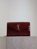 YSL 377828 Classic Cassandre chain wallet in Patent leather Wine Red