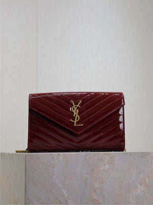 YSL 377828 Classic Cassandre chain wallet in Patent leather Wine Red - Default Title - View 1