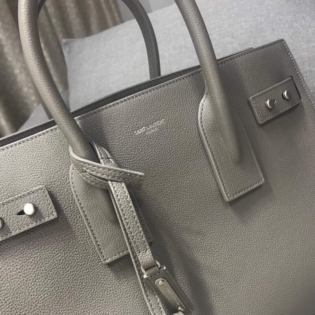YSL 378299 Yves Saint Laurent Classic Sac De Jour Small in Grained Leather Gray