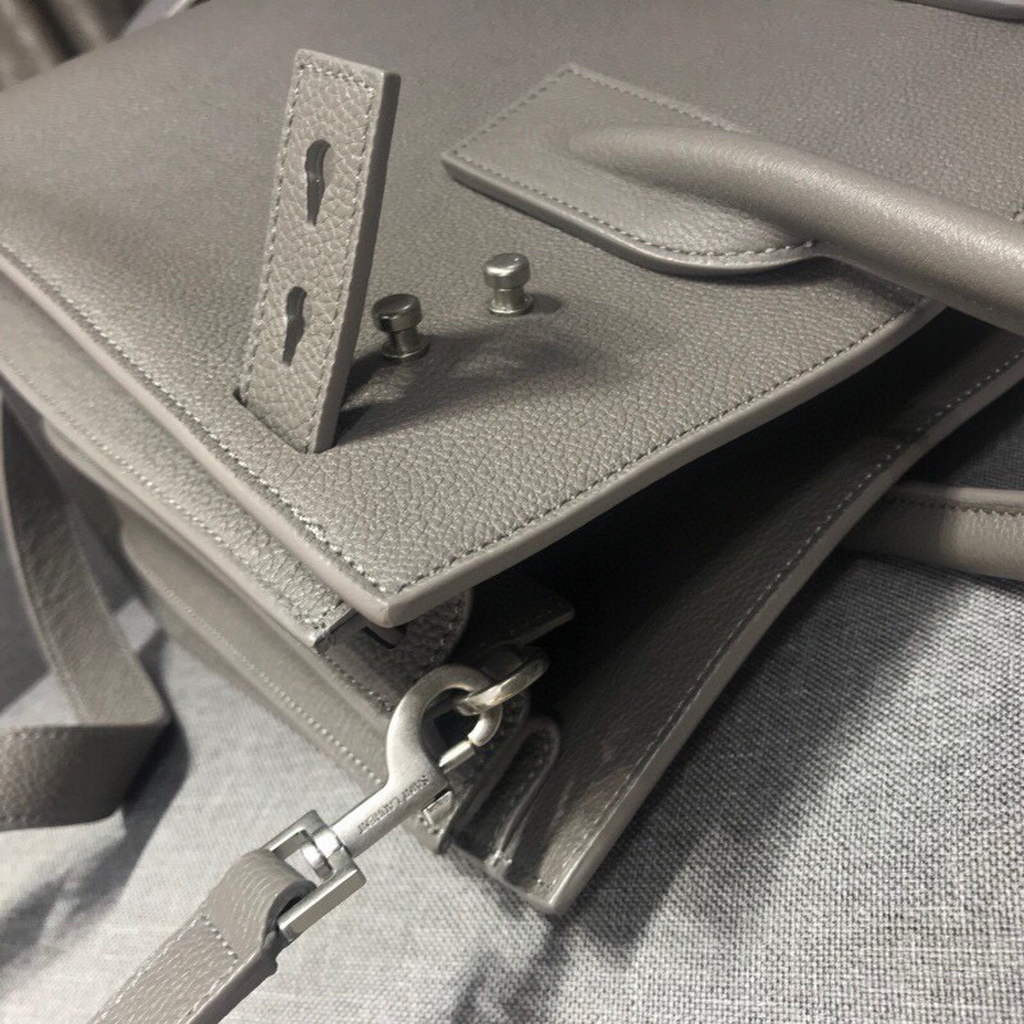 YSL 378299 Yves Saint Laurent Classic Sac De Jour Small in Grained Leather Gray