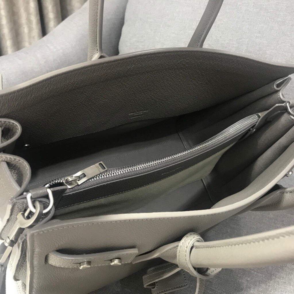YSL 378299 Yves Saint Laurent Classic Sac De Jour Small in Grained Leather Gray
