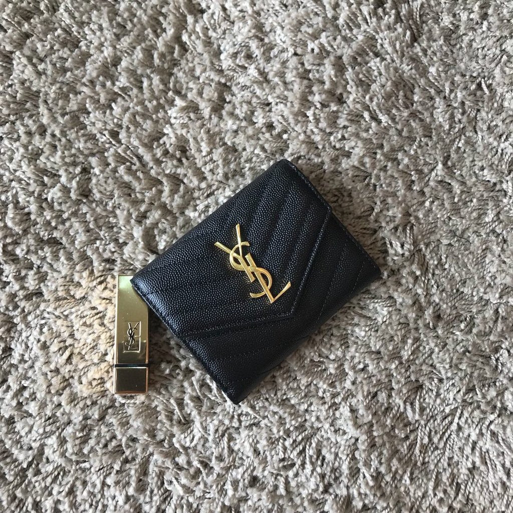 YSL 403943 Yves Saint Laurent Compact Tri-Fold Wallet Black Gold - luxibagsmall