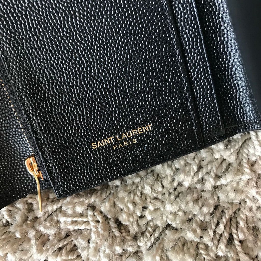 YSL 403943 Yves Saint Laurent Compact Tri-Fold Wallet Black Gold - luxibagsmall