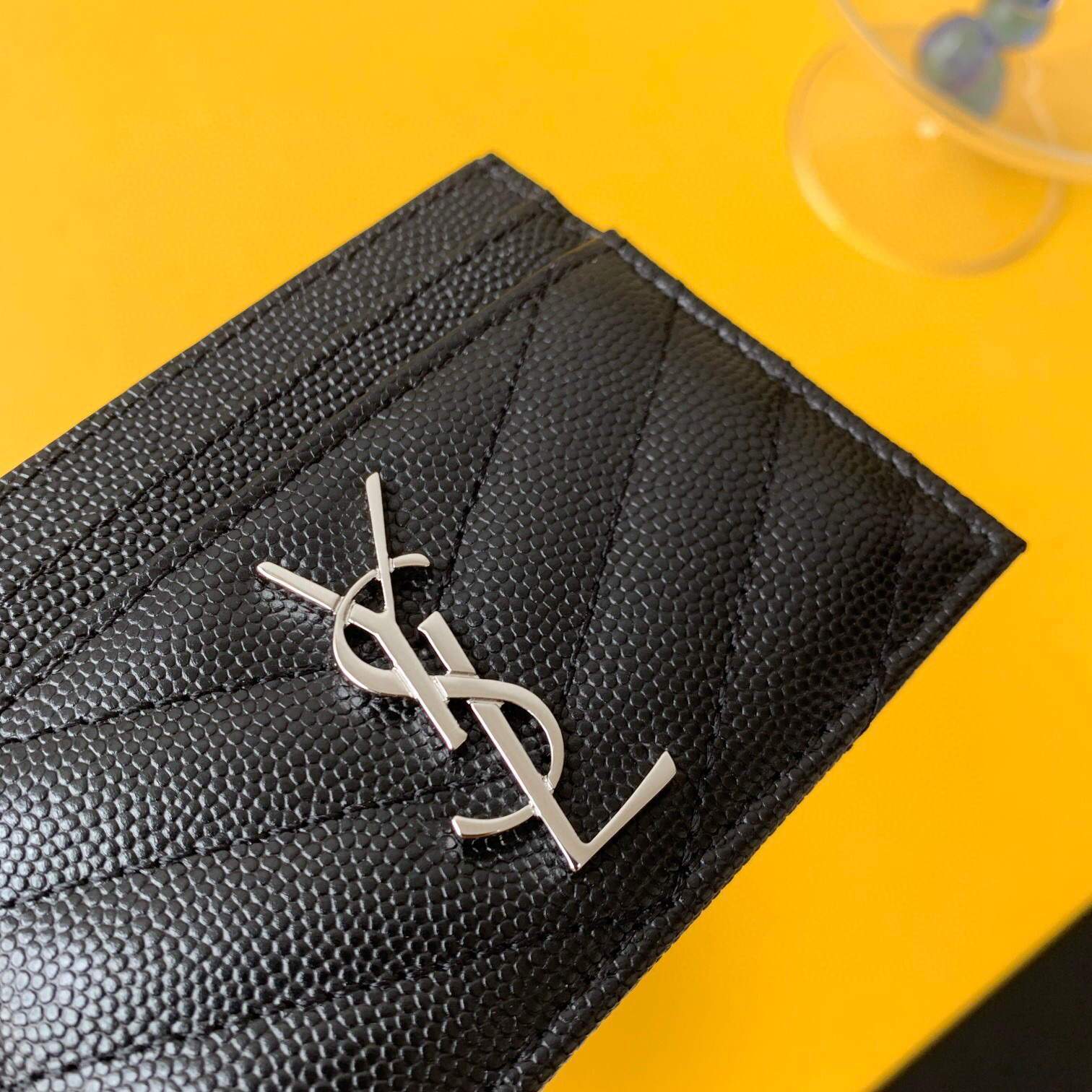 YSL 423291 Yves Saint Laurent Monogram card case in grain de poudre embossed leather - luxibagsmall