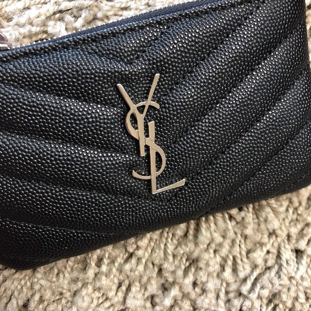 YSL 438386 Yves Saint Laurent Key Pouch Monogram Black Silver - luxibagsmall