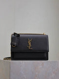 YSL 442906 SUNSET MEDIUM IN Black grained cowhide leather