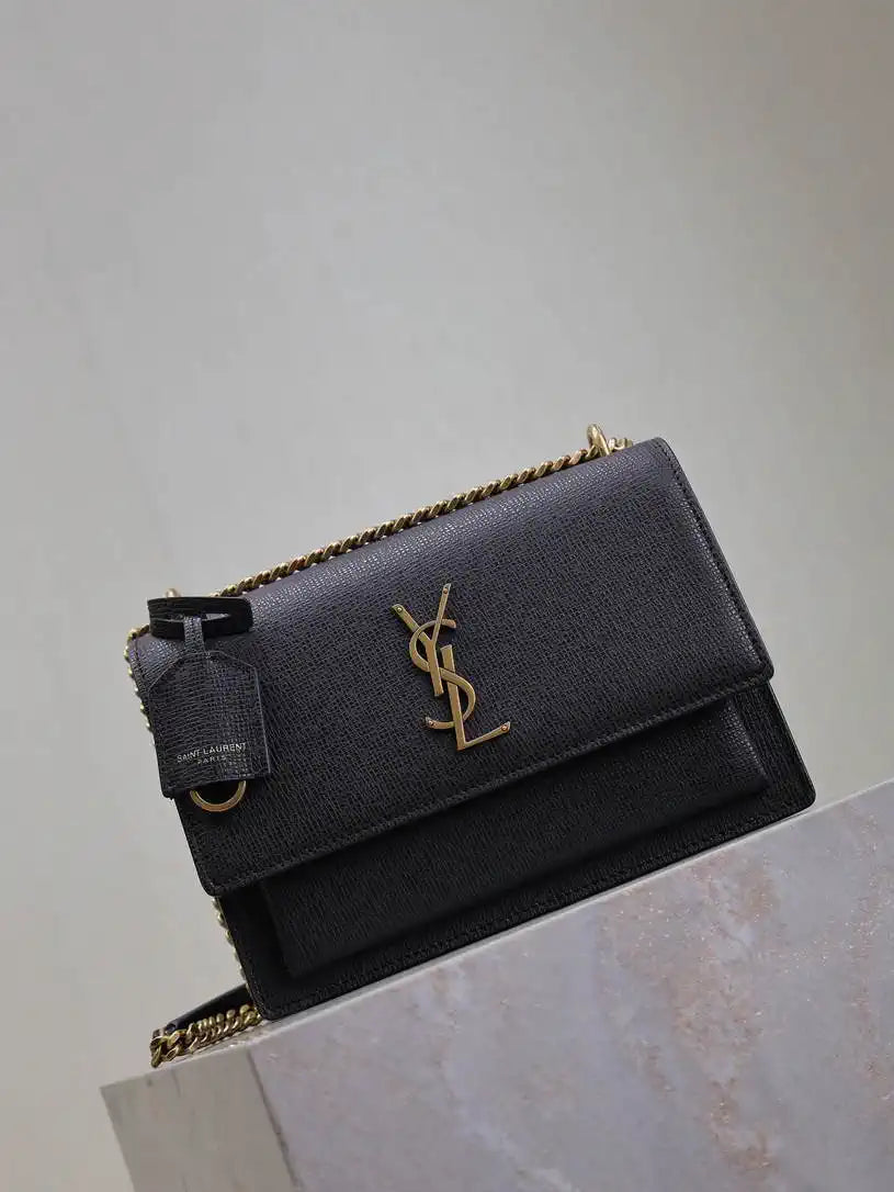 YSL 442906 SUNSET MEDIUM IN Black grained cowhide leather