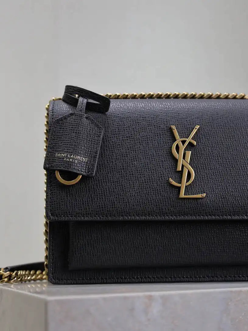 YSL 442906 SUNSET MEDIUM IN Black grained cowhide leather