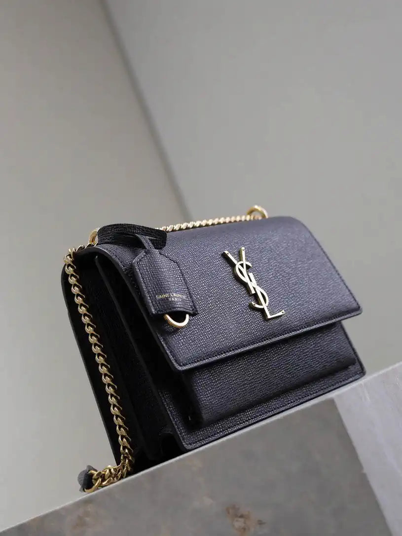 YSL 442906 SUNSET MEDIUM IN Black grained cowhide leather