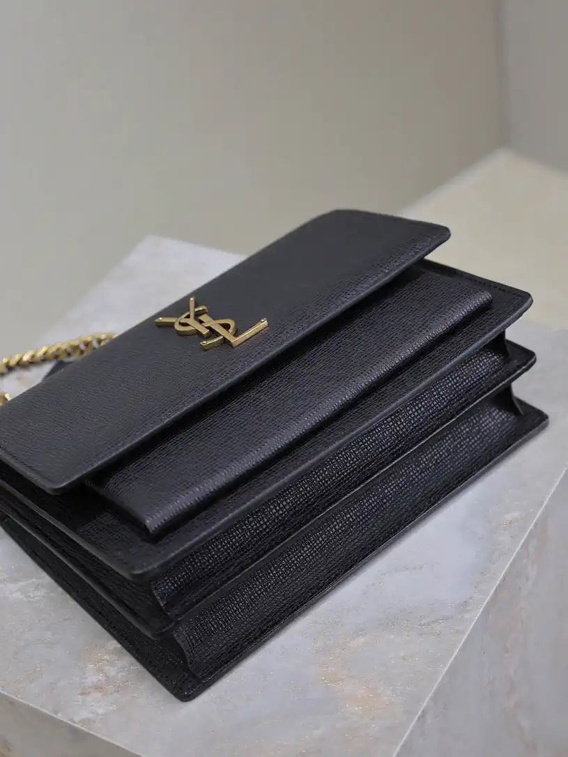 YSL 442906 SUNSET MEDIUM IN Black grained cowhide leather
