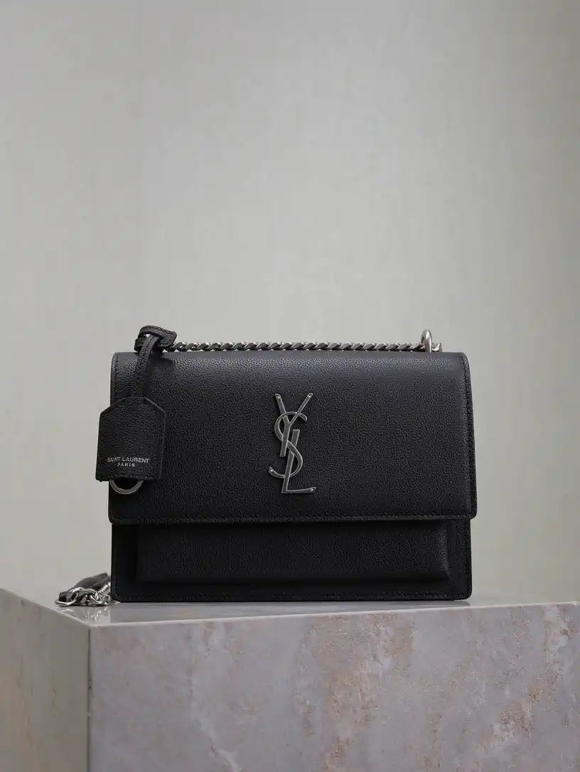 YSL 442906 SUNSET MEDIUM IN Black grained cowhide leather