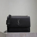 YSL 442906 SUNSET MEDIUM IN Black grained cowhide leather Silver