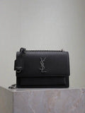 YSL 442906 SUNSET MEDIUM IN Black grained cowhide leather Silver