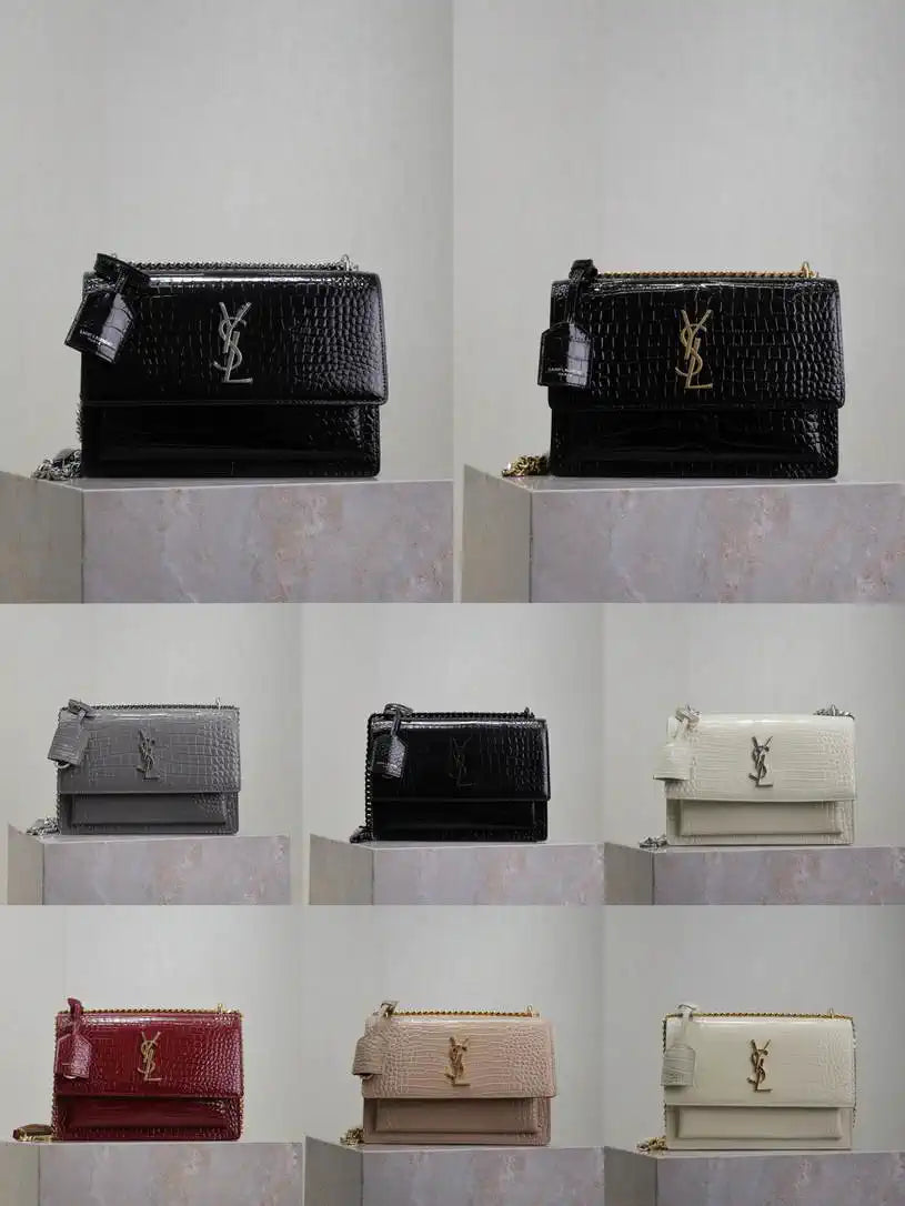 YSL 442906 SUNSET MEDIUM IN Black grained cowhide leather Silver