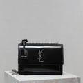 YSL 442906 SUNSET MEDIUM IN Black pearl leather Silver