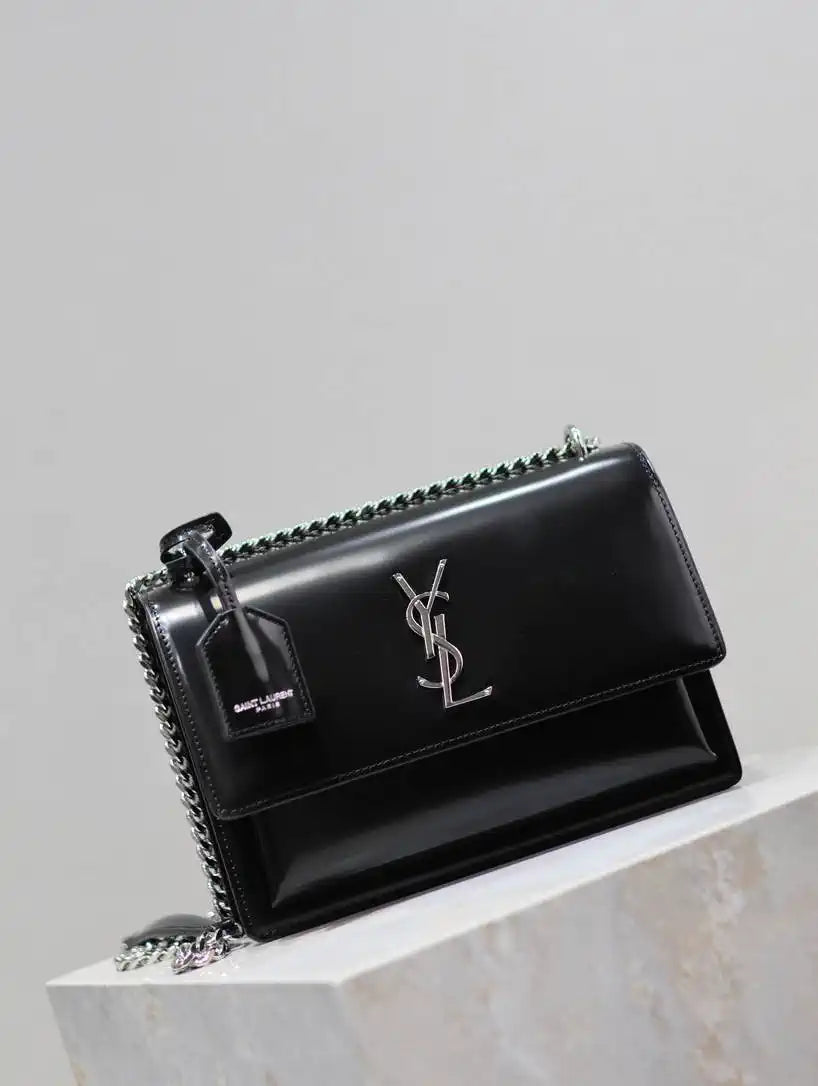 YSL 442906 SUNSET MEDIUM IN Black pearl leather Silver