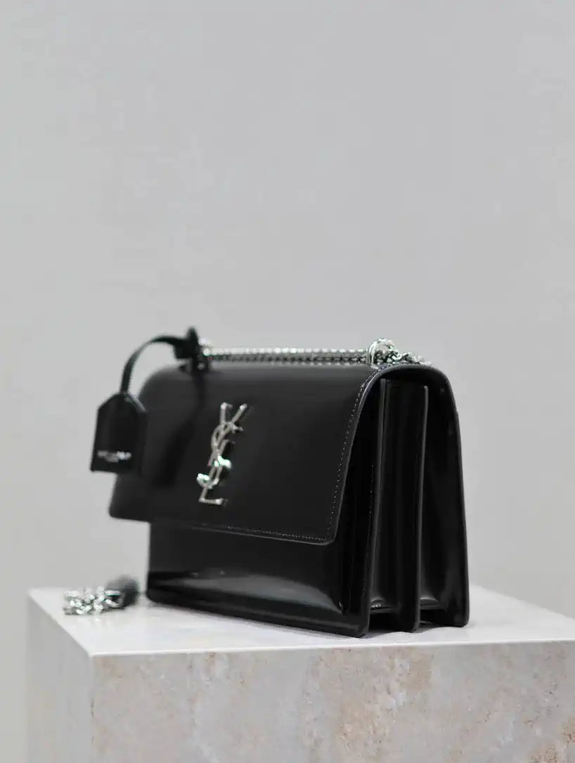 YSL 442906 SUNSET MEDIUM IN Black pearl leather Silver