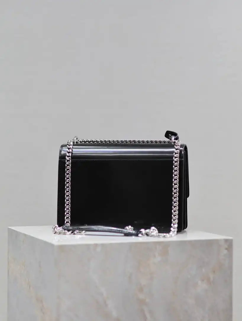 YSL 442906 SUNSET MEDIUM IN Black pearl leather Silver