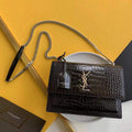 YSL 442906 Sunset Medium In Crocodile Embossed Shiny Leather Black - Default Title - View 1