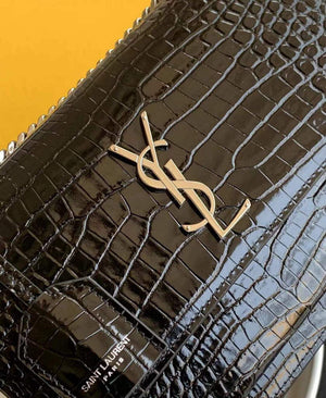 YSL 442906 Sunset Medium In Crocodile Embossed Shiny Leather Black - Default Title - View 3