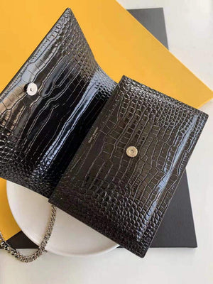 YSL 442906 Sunset Medium In Crocodile Embossed Shiny Leather Black - Default Title - View 4