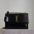YSL 442906 SUNSET MEDIUM IN Black crocodile leather