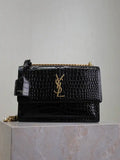 YSL 442906 SUNSET MEDIUM IN Black crocodile leather