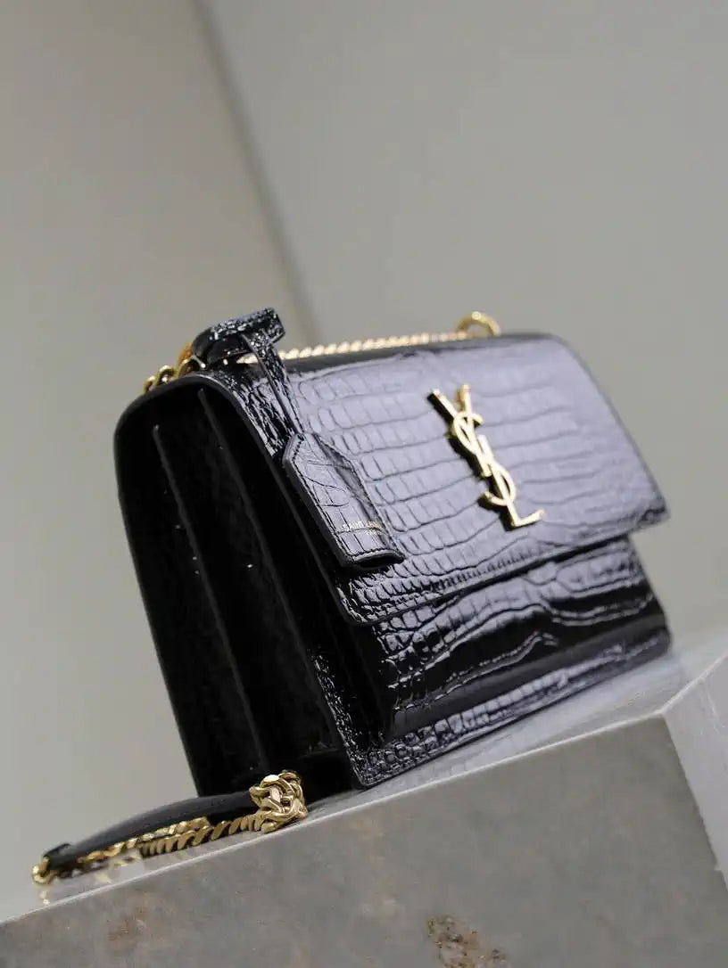 YSL 442906 SUNSET MEDIUM IN Black crocodile leather