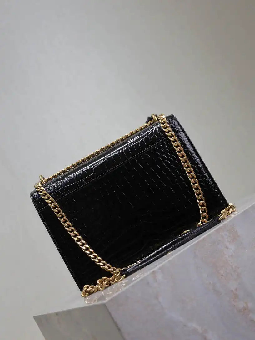 YSL 442906 SUNSET MEDIUM IN Black crocodile leather