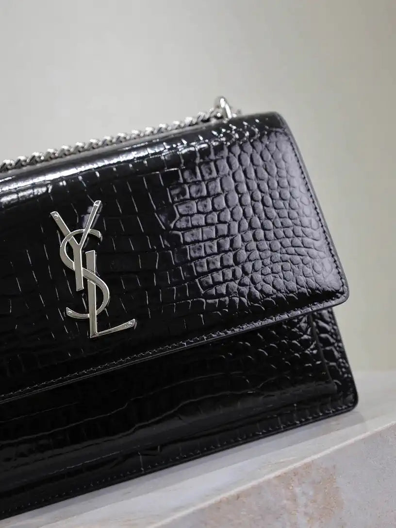YSL 442906 SUNSET MEDIUM IN Black crocodile leather
