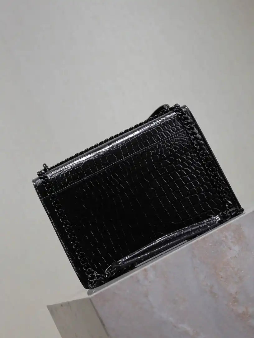 YSL 442906 SUNSET MEDIUM IN Black crocodile leather