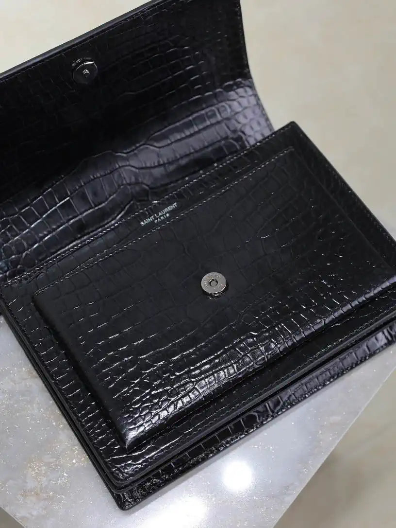 YSL 442906 SUNSET MEDIUM IN Black crocodile leather