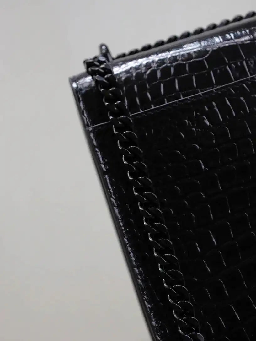 YSL 442906 SUNSET MEDIUM IN Black crocodile leather