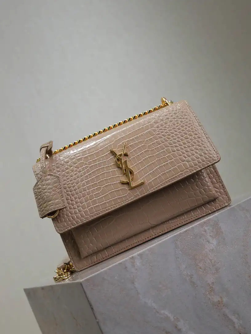 YSL 442906 SUNSET MEDIUM IN Apricot crocodile leather