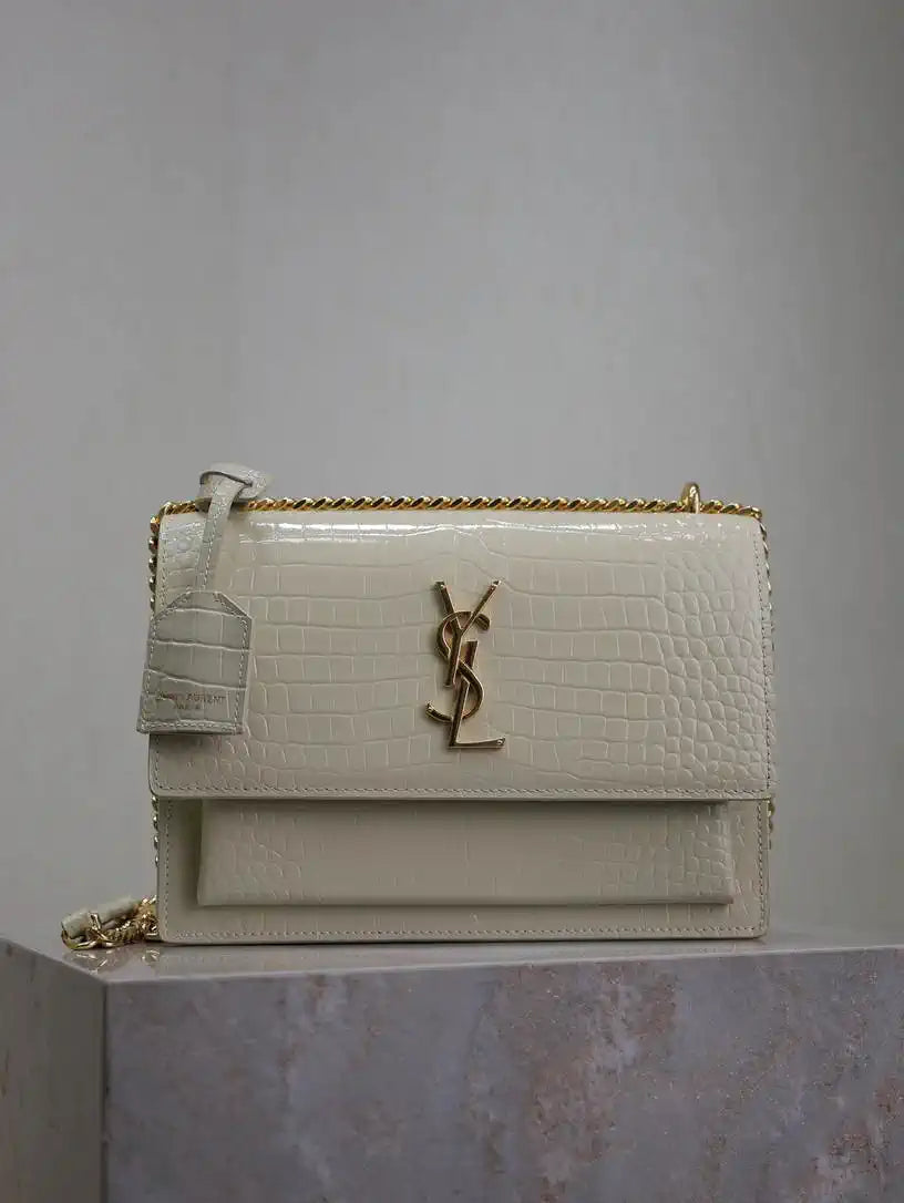 YSL 442906 SUNSET MEDIUM IN White crocodile leather